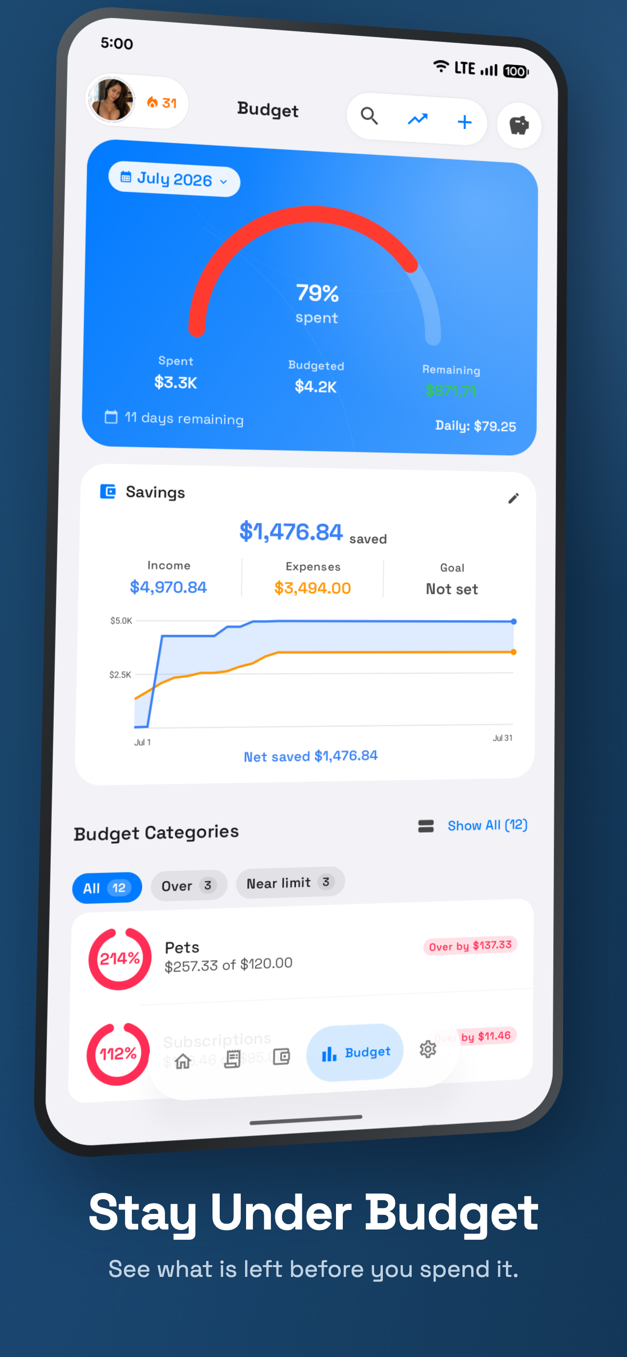 Stay Under Budget — see what is left before you spend it